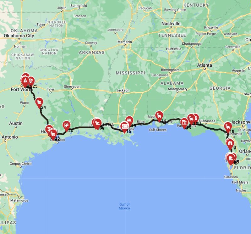 RV trip route from Tampa to Dallas